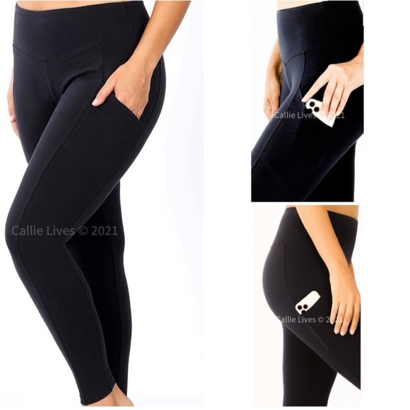 Callie Lives Pants - New! Plus Size Black Cotton Wide Waist Cellphone Leggings